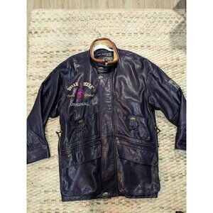 Vintage Marc Buchanan Pelle Pelle Mens Size 40 Global 1994 Navy Leather Trench